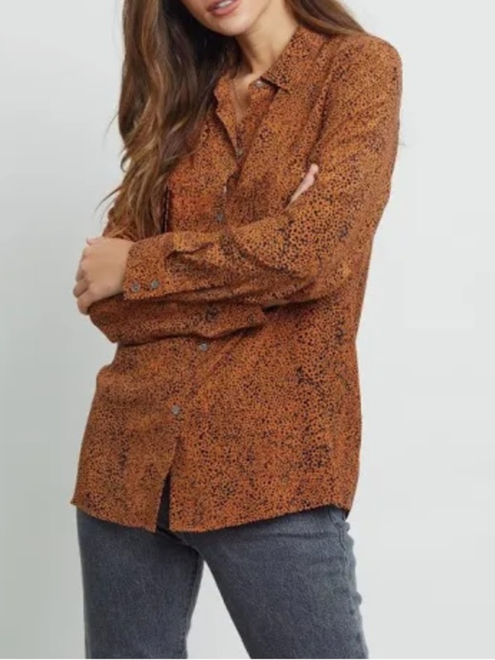 Rails Women’s Kate Silk Button-Down Shirt in Leopard